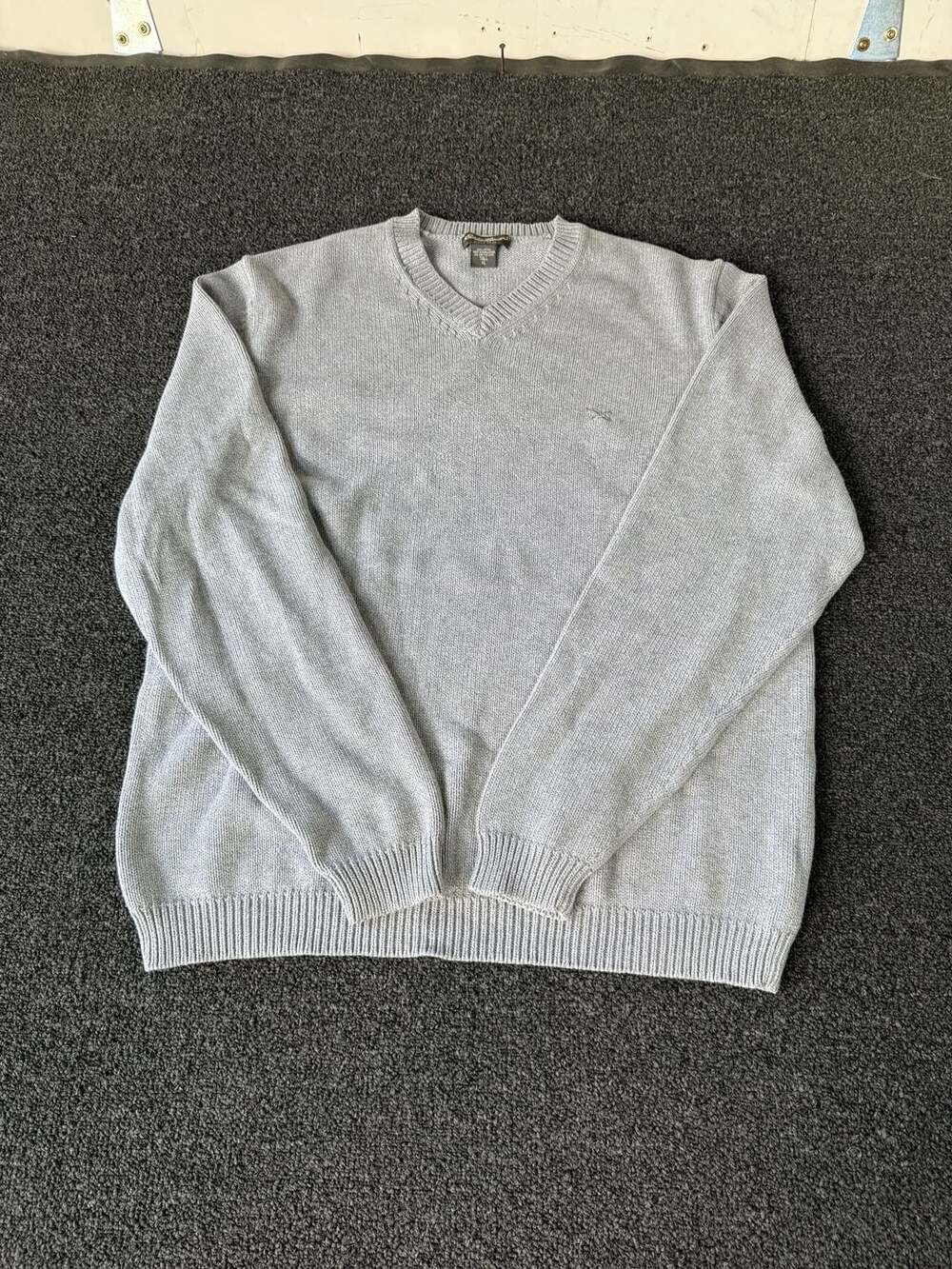 Eddie Bauer Men's Grey V-Neck 100% Cotton Long Sleeve Pullover Sweater Size XL